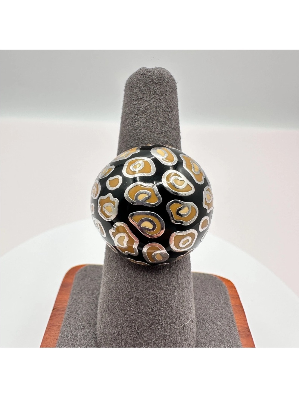 Black and Gold Patterned Dome Statement animal print Ring - Women Jewelry